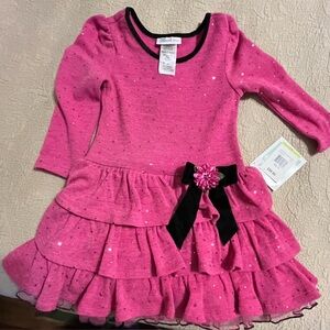 Bonnie Jean Pink and Black Ruffled Tiered Sundress